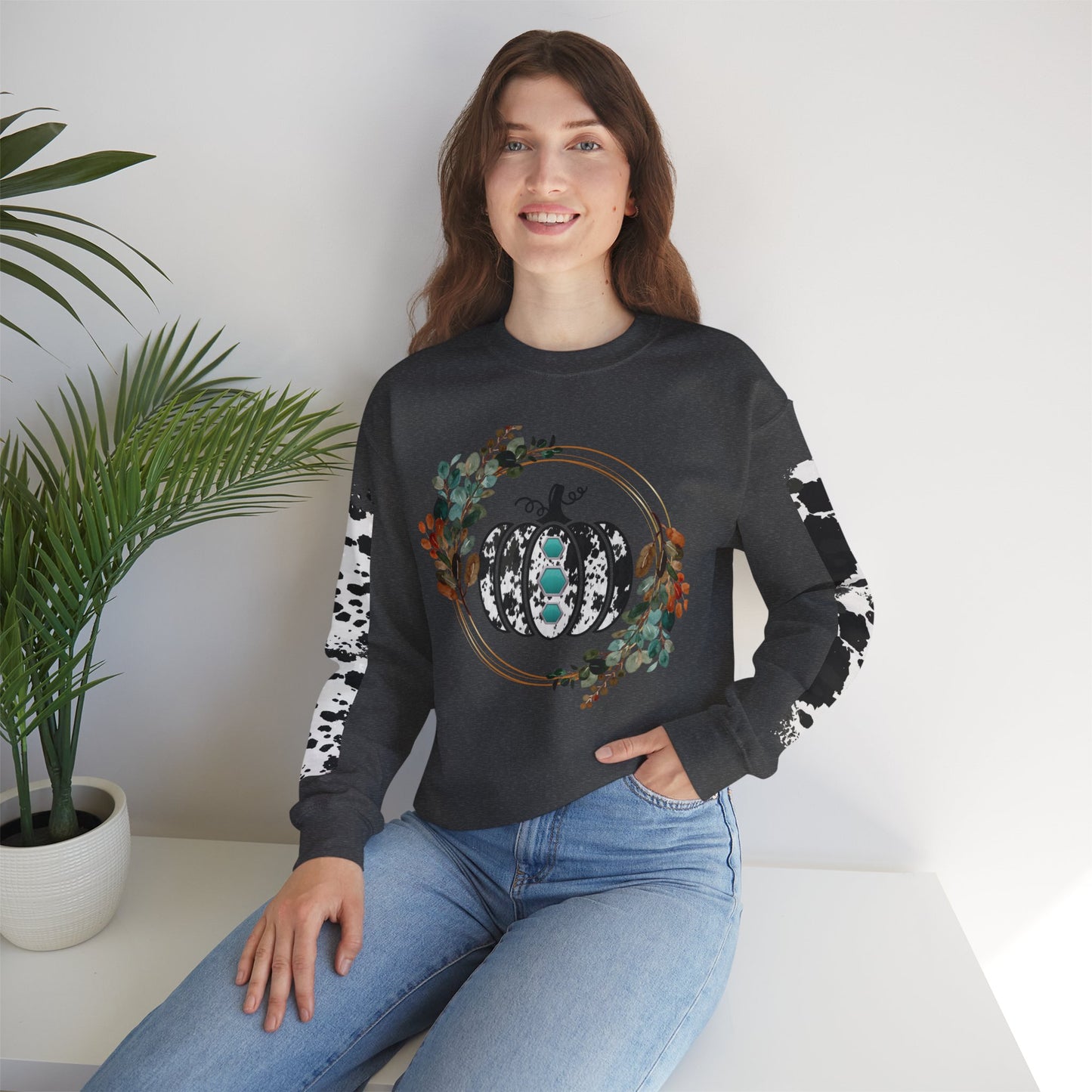 Fall Pumpkin Cow Hide Sweatshirt