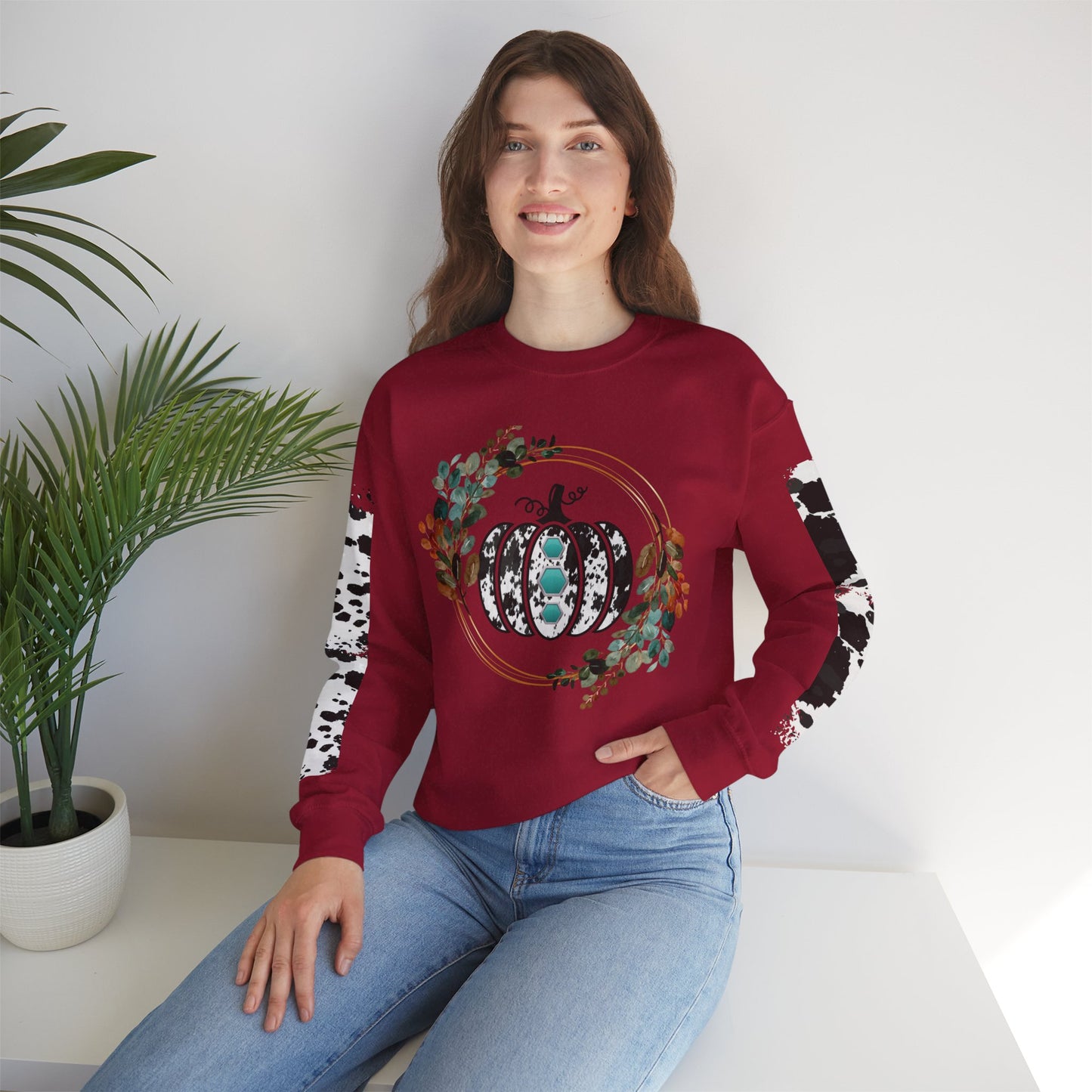 Fall Pumpkin Cow Hide Sweatshirt