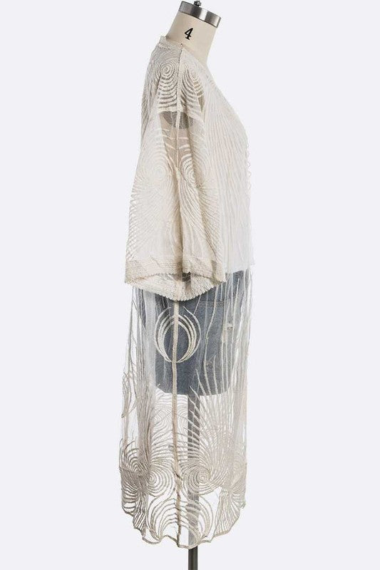 Spiral Lace Embroidered Kimono Duster Cardigan