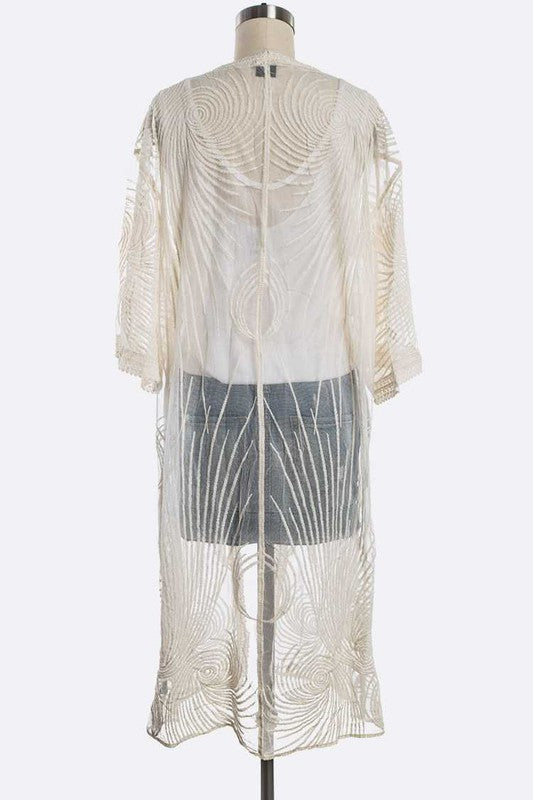 Spiral Lace Embroidered Kimono Duster Cardigan