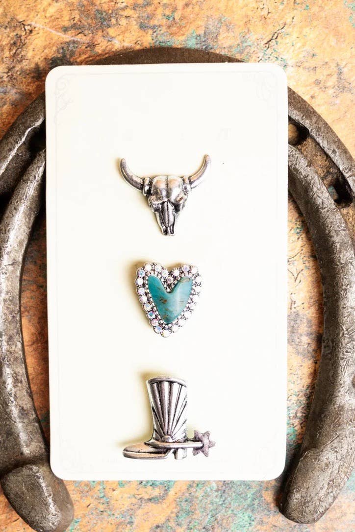 Western Turquoise Silvertone Pin Set - Trucker hat, purse