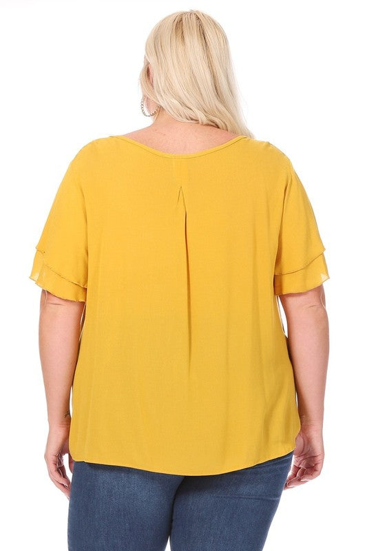 Plus Size, Short Flutter Sleeve Keyhole Blouse