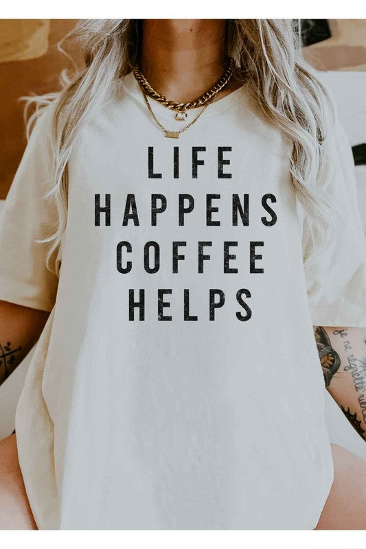 LIFE HAPPENS COFFEE GRAPHIC PLUS SIZE TEE
