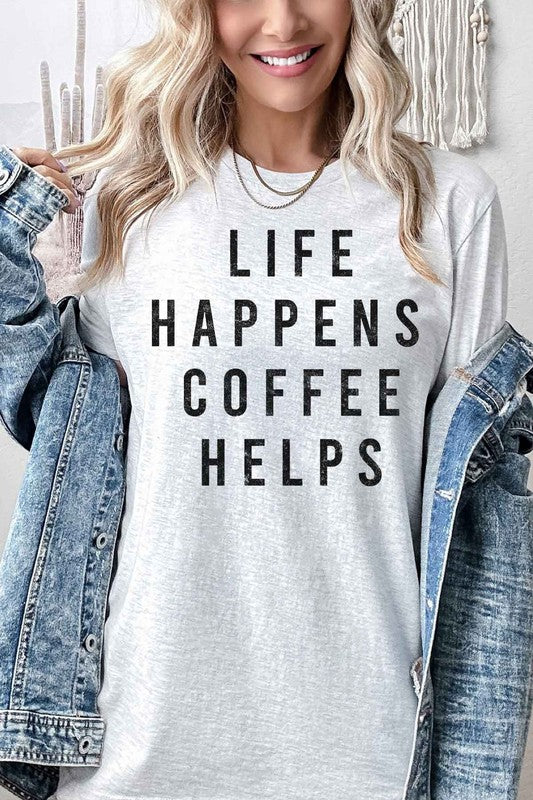 LIFE HAPPENS COFFEE GRAPHIC PLUS SIZE TEE