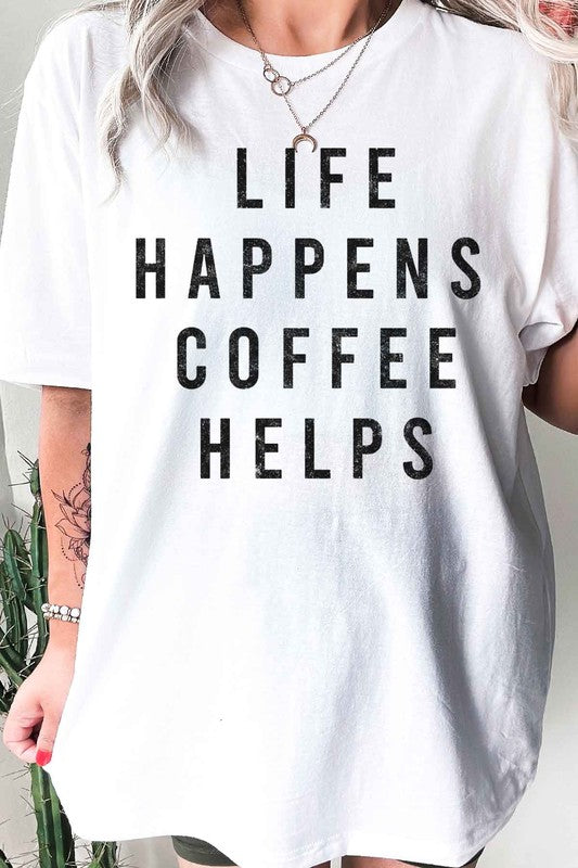 LIFE HAPPENS COFFEE GRAPHIC PLUS SIZE TEE
