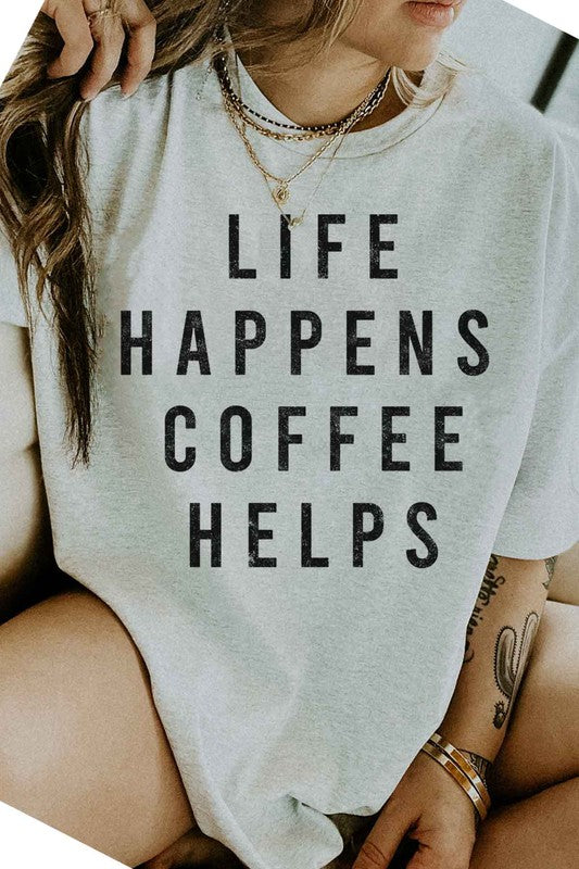 LIFE HAPPENS COFFEE GRAPHIC PLUS SIZE TEE