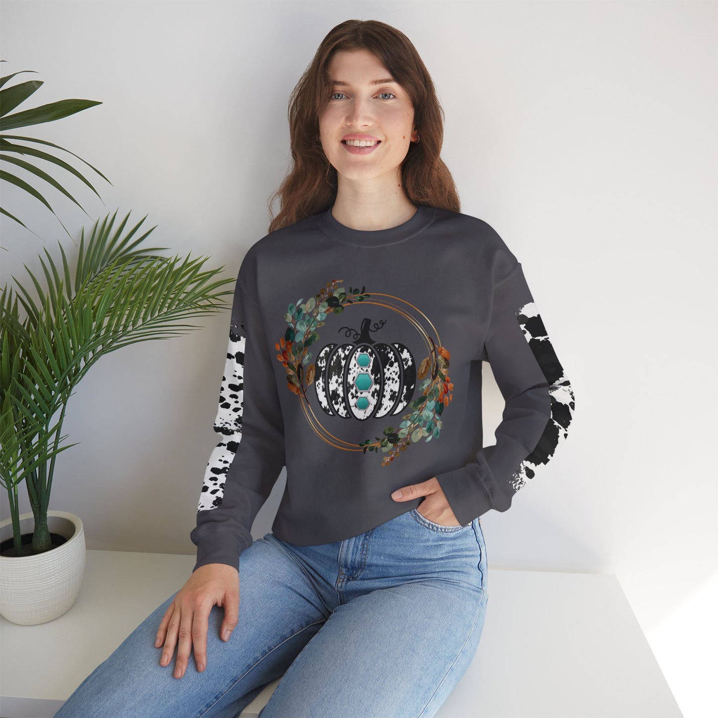 Fall Pumpkin Cow Hide Sweatshirt
