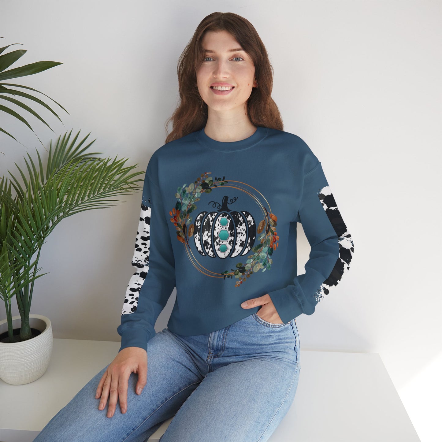 Fall Pumpkin Cow Hide Sweatshirt