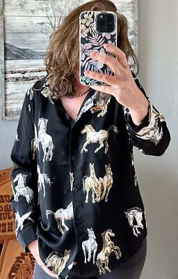Wild Horse Print Button-Up Shirt: Western Cowgirl Style