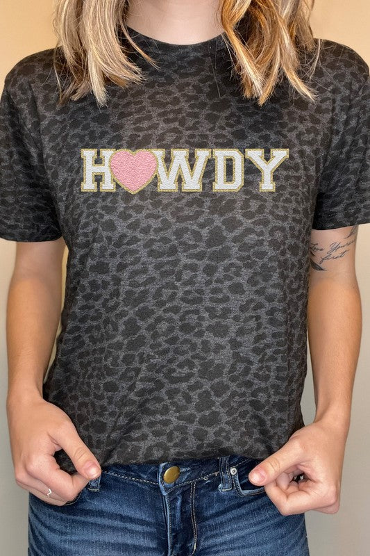 Howdy Faux Chenille Black Leopard Tee