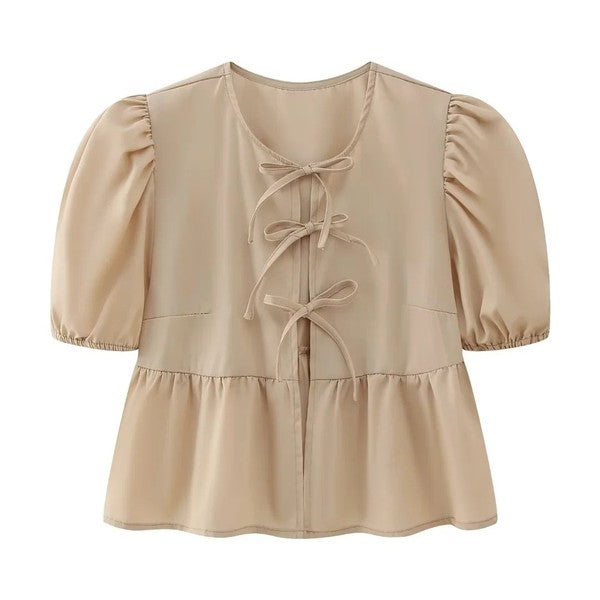 Front-Tie Peplum Blouse