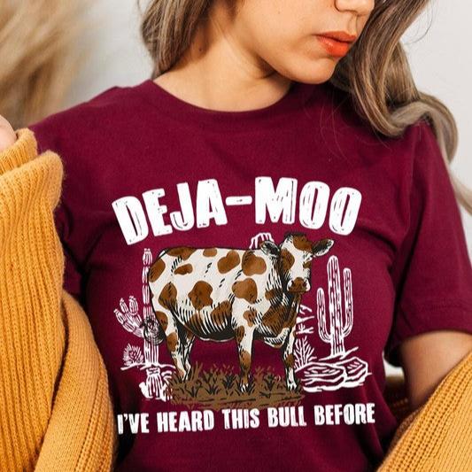 Deja Moo Bull Western Cow Graphic T Shirts