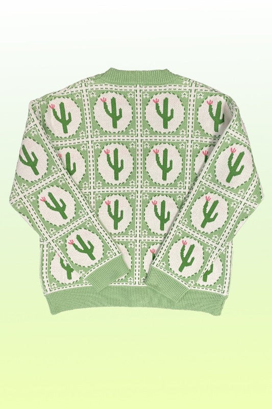 PLUS SIZE Cactus Tiled Knit Cardigan