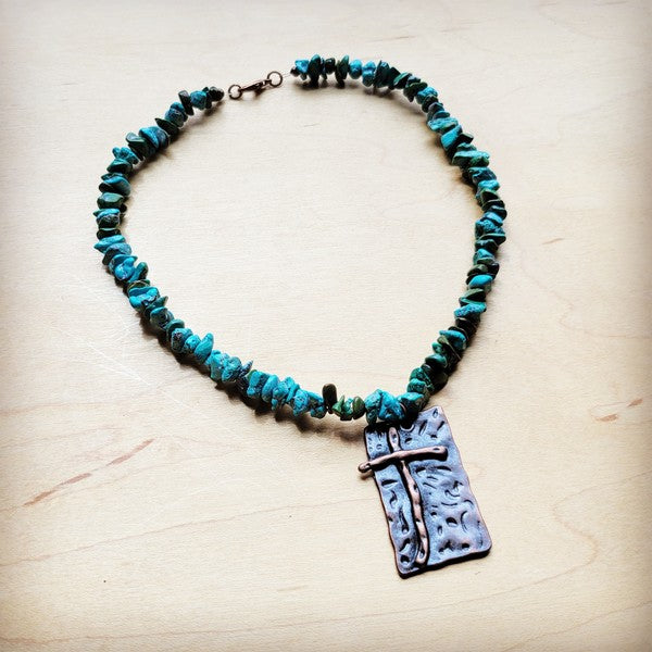 Copper Cross Natural Turquoise Collar Necklace w/ Cross Pendant