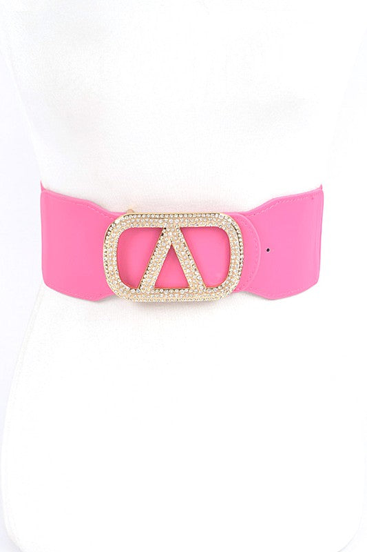 Plus Size Crystal Logo Buckle Elastic Belt