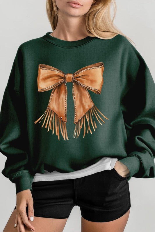 Western Cowgirl Bow Graphic Sweatshirt