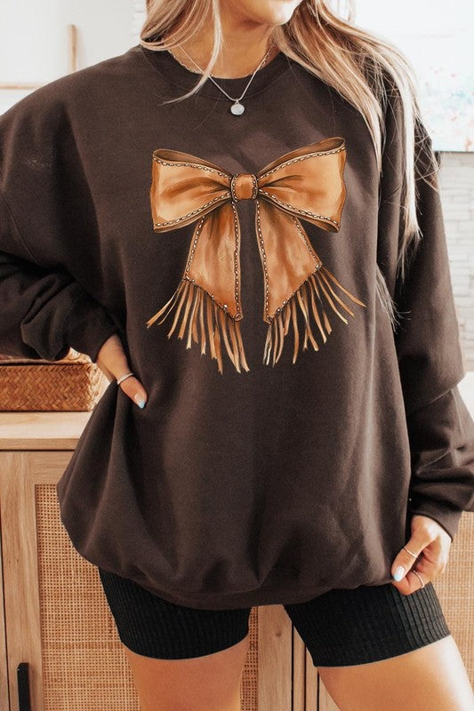 Western Cowgirl Bow Graphic Sweatshirt