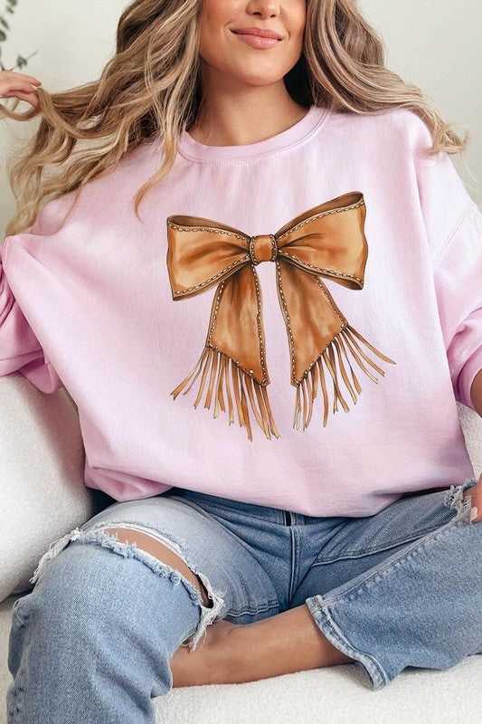 Western Cowgirl Bow Graphic Sweatshirt