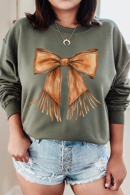Western Cowgirl Bow Graphic Sweatshirt