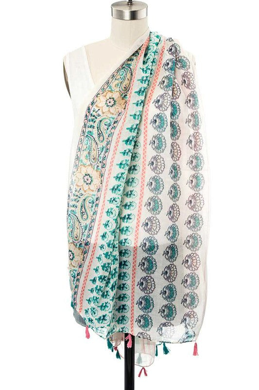 Mix Printed Tassel Large Scarf