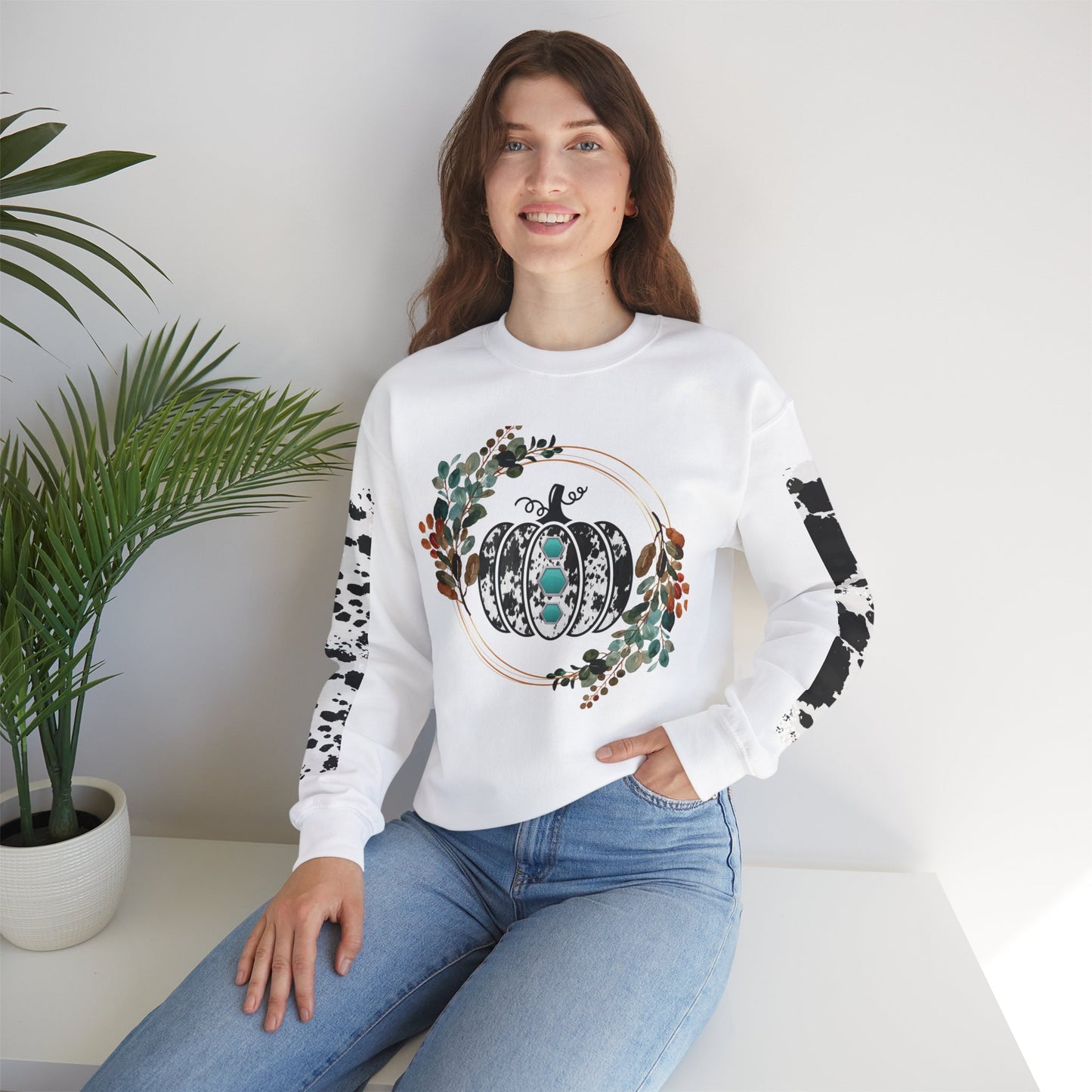 Fall Pumpkin Cow Hide Sweatshirt