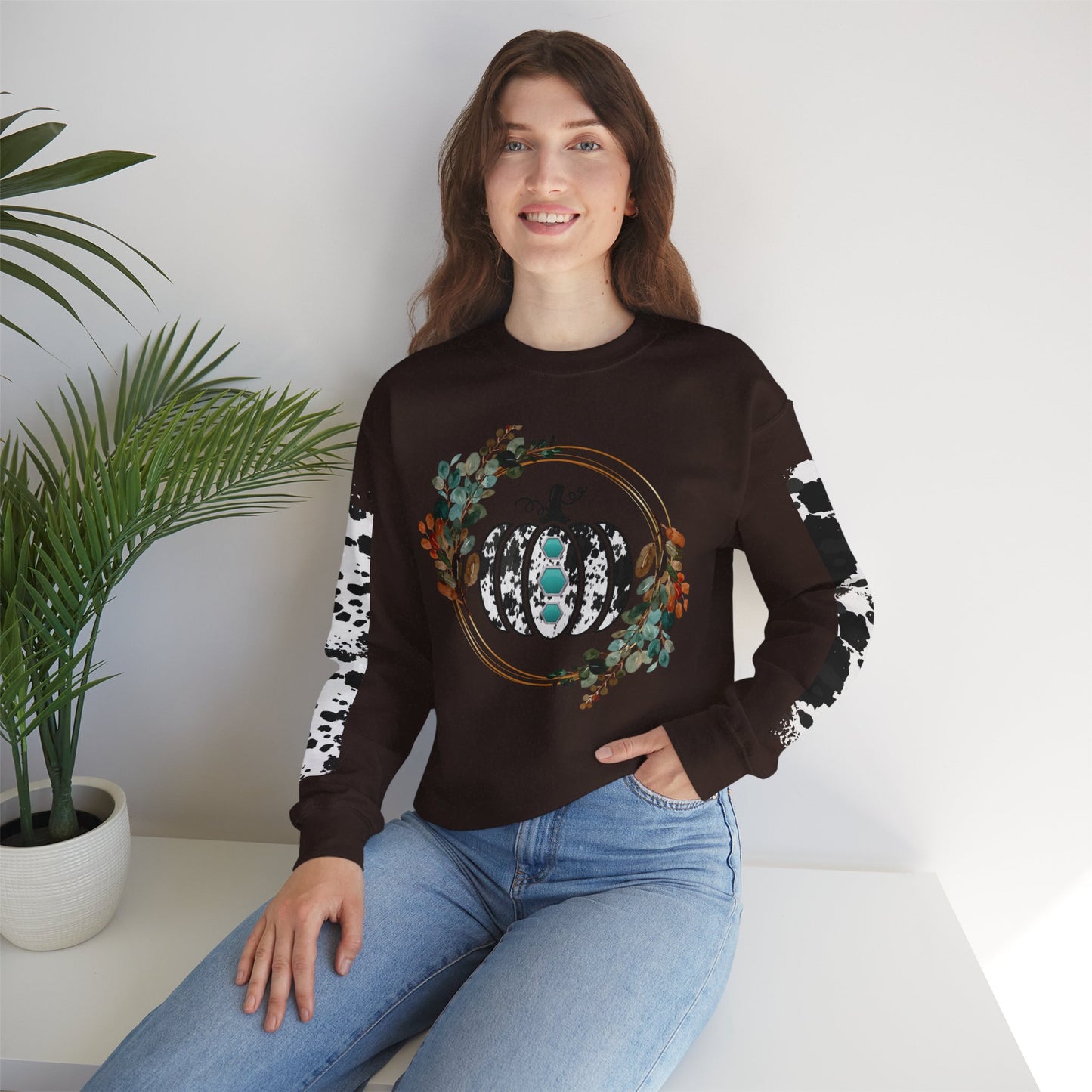 Fall Pumpkin Cow Hide Sweatshirt