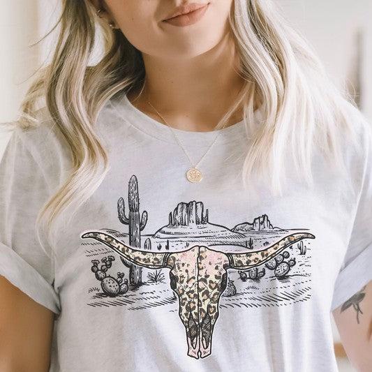 Longhorn Skull Western Desert Scene Graphic Tee