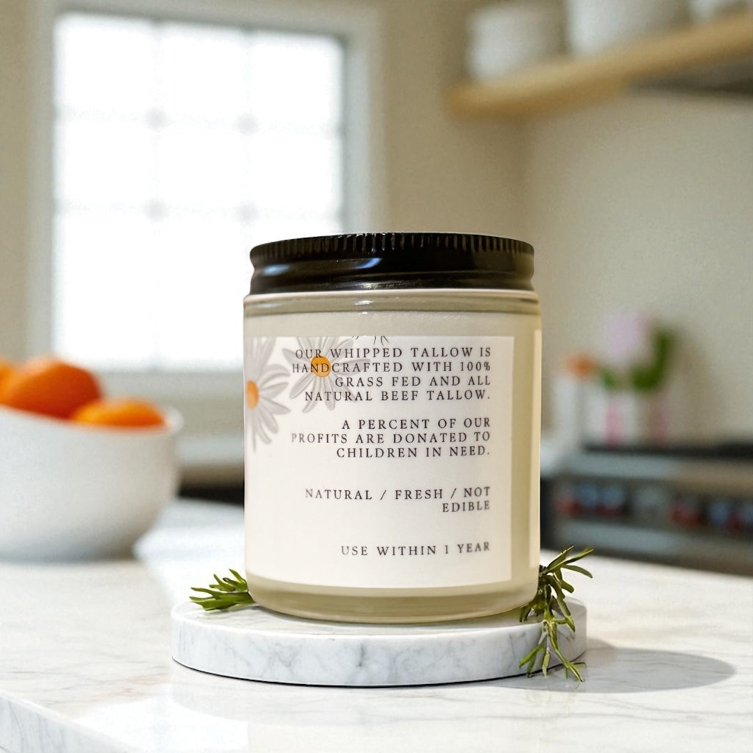 100% Grass Fed Whipped Tallow for Face, Hair, and Skin, Natural Tallow