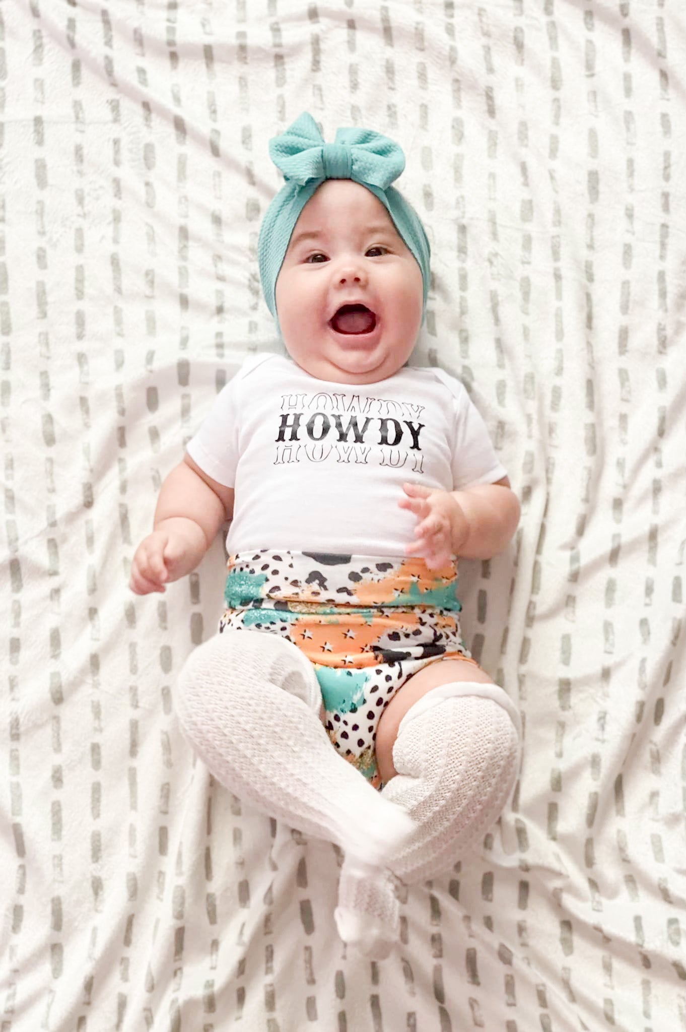 Howdy Western Cow Print Brushstroke Baby Bummies Set