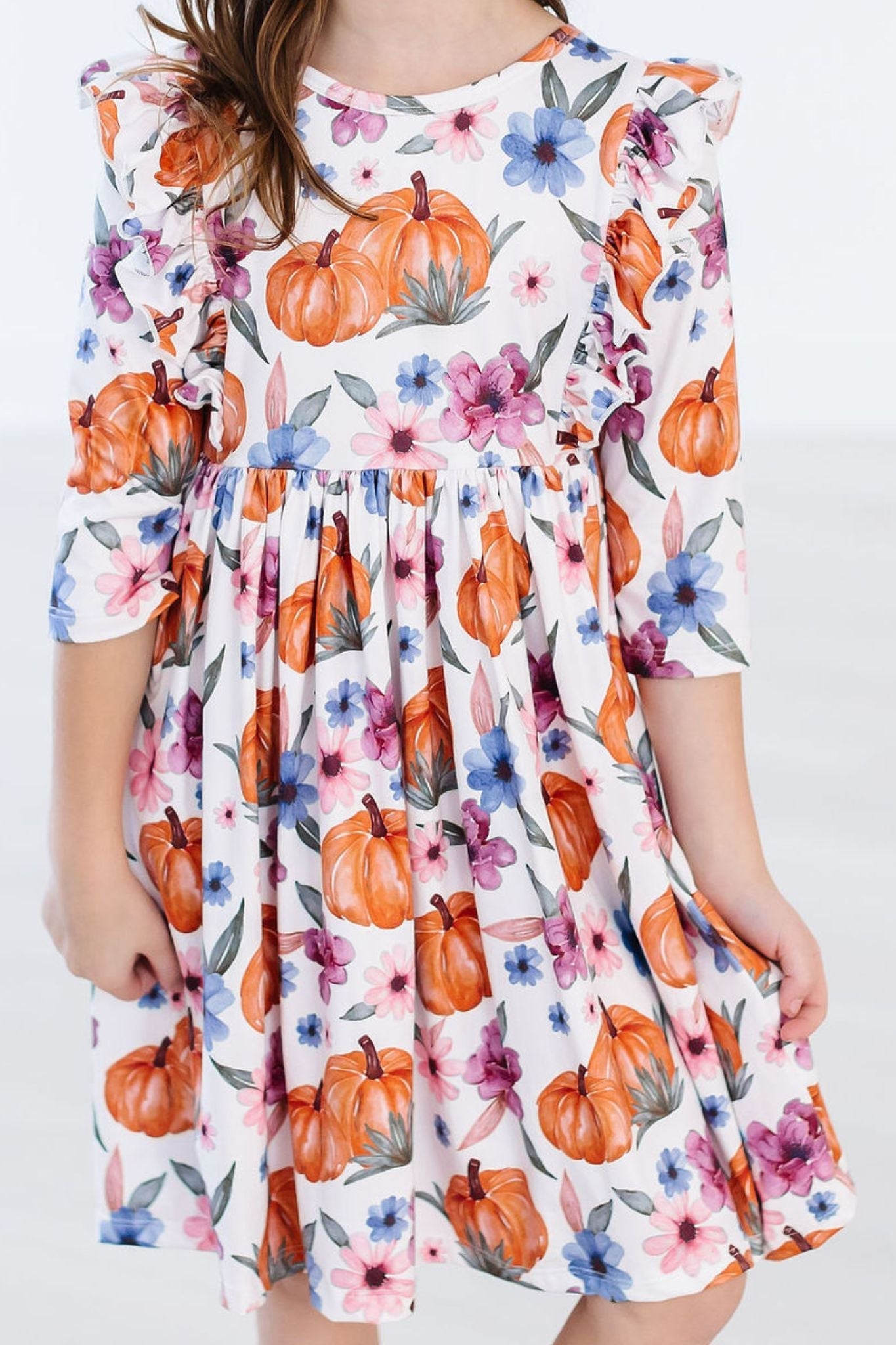 Hey Pumpkin 3/4 Sleeve Ruffle Twirl Dress