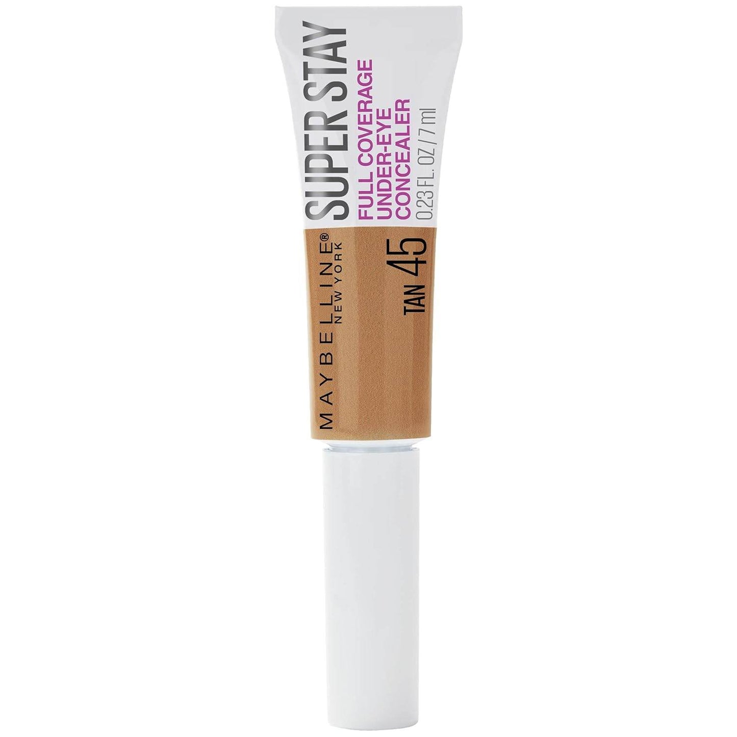Maybelline New York Super Stay Super Stay Full Coverage, Brightening, Long Lasting, Under-eye Concealer Liquid Makeup Forup to 24H Wear, With Paddle Applicator, 45 Tan, 0.23 fl. oz.