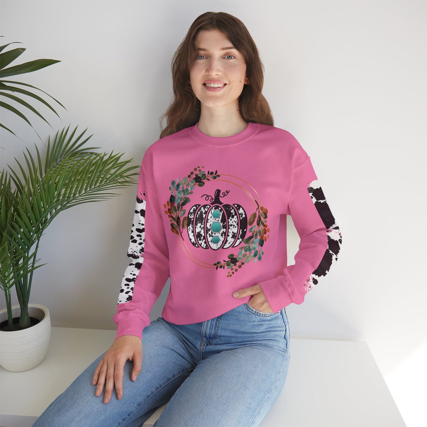 Fall Pumpkin Cow Hide Sweatshirt