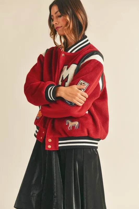 MABLE M Bomber Varsity Jacket with Patch Detail