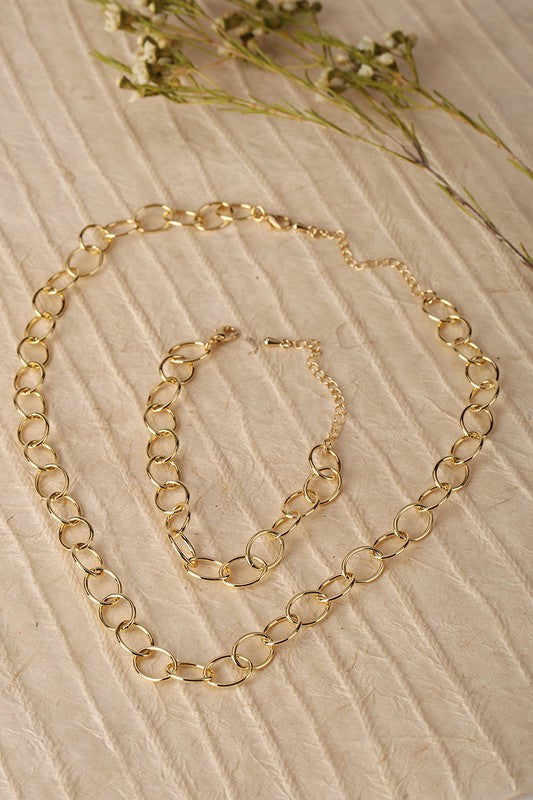Chain Bracelet and Necklace Set - Gold