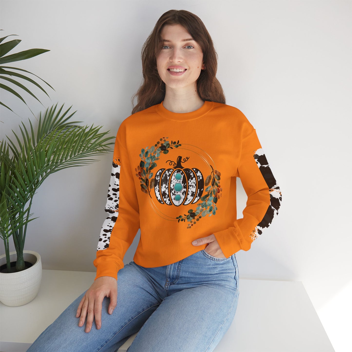 Fall Pumpkin Cow Hide Sweatshirt