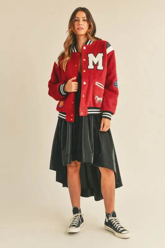 MABLE M Bomber Varsity Jacket with Patch Detail