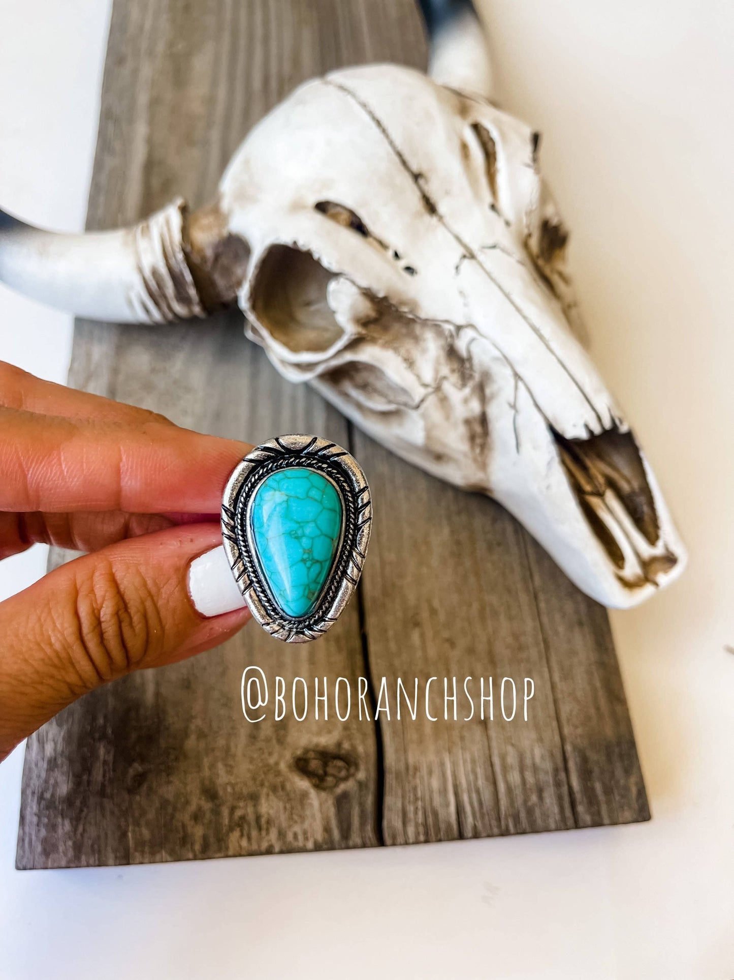 Western Teardrop Stone Cuff Ring