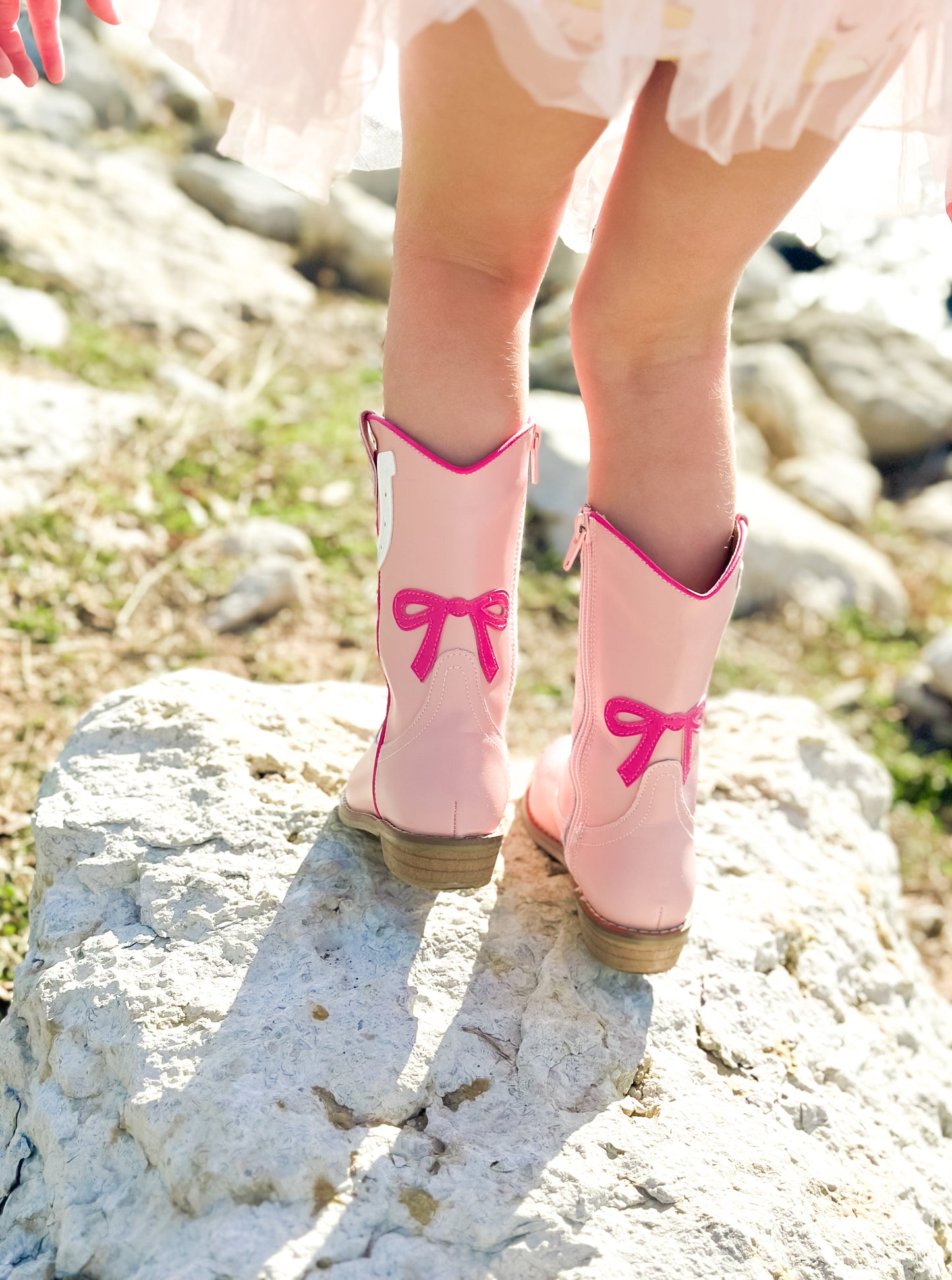 Safehaven Pink Toddler Cowgirl Boots – Horseshoe & Bow Detail – Vegan Leather Western Boots for Girls