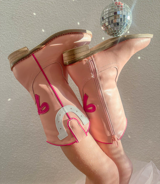 Safehaven Pink Toddler Cowgirl Boots – Horseshoe & Bow Detail – Vegan Leather Western Boots for Girls