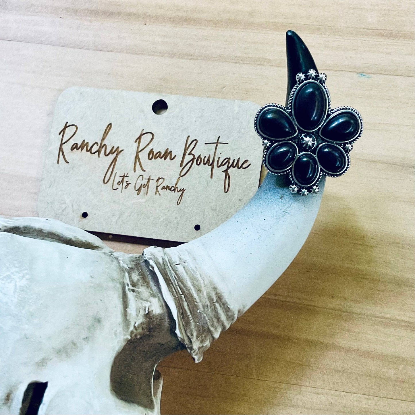 Black Turquoise Western Style Stone Adjustable Ring