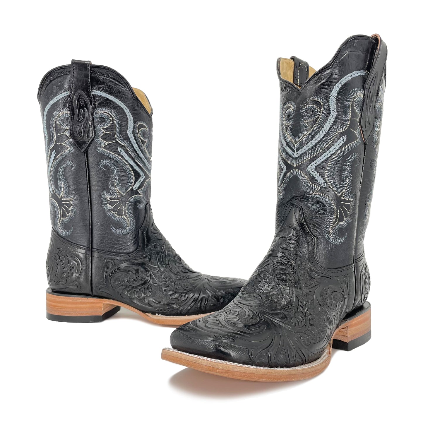 Men Bulldog Hand Tooled Boots - Old Leaf Black