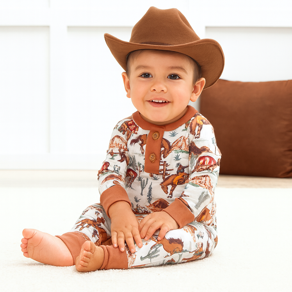 Cowboy Henley Romper - Bamboo Western Spirit Baby Boy