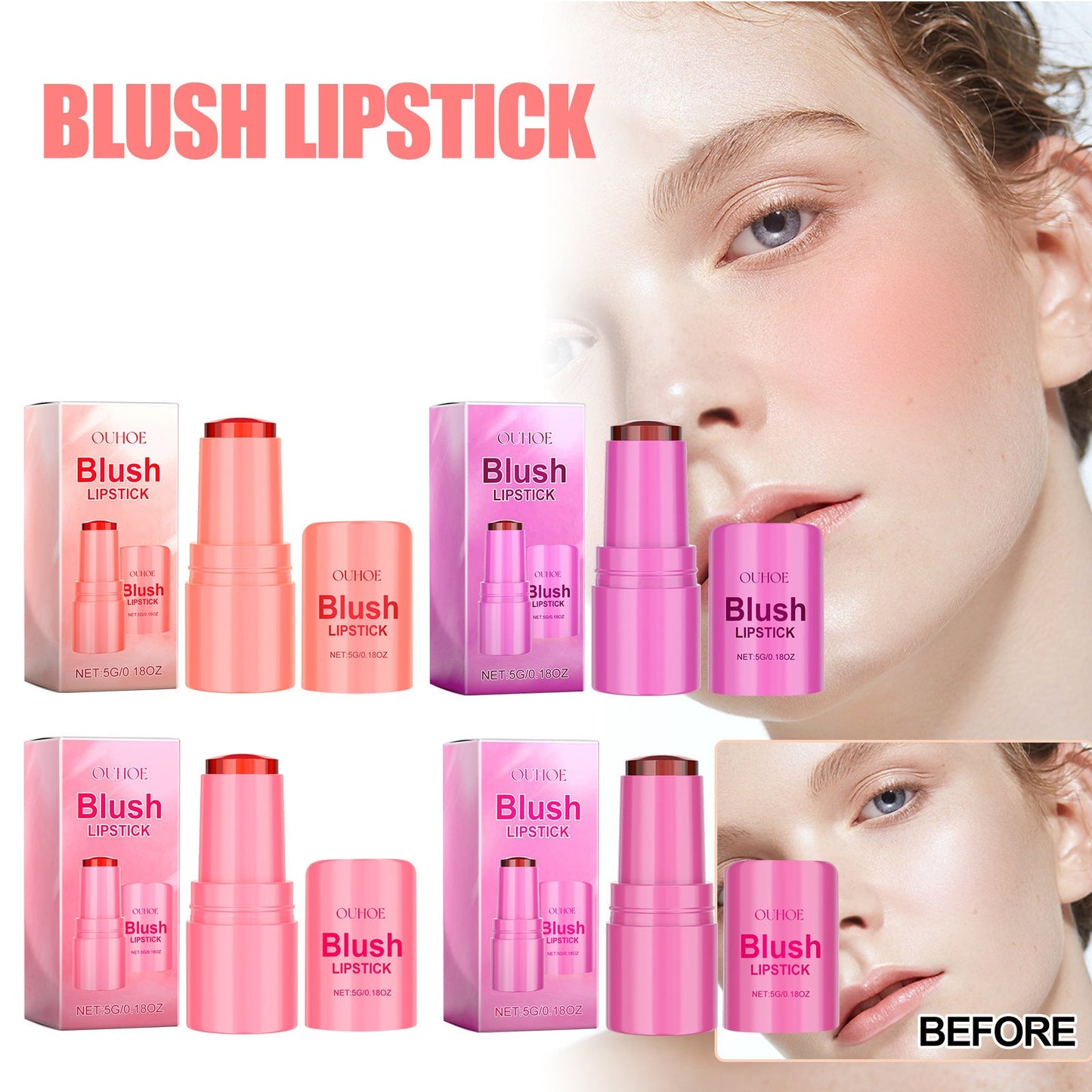 Blush Lipstick, Natural Nude Light Long-Lasting Easy Color Blush Lip Gloss Stick