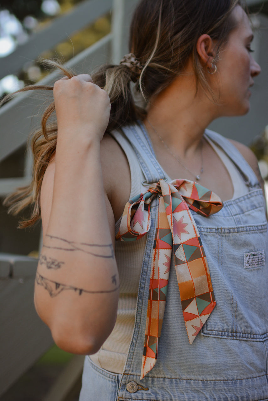 Vintage Patchwork Western Silk Twilly Scarf