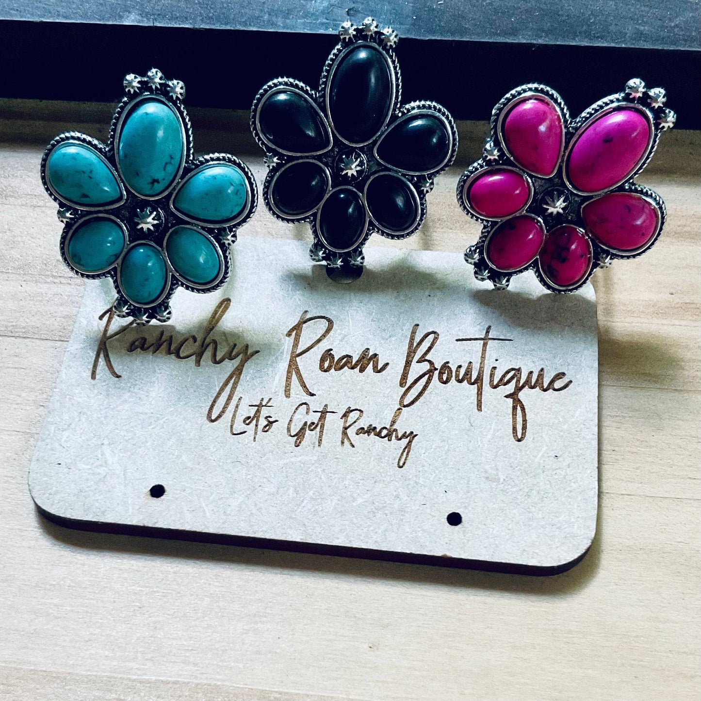 Black Turquoise Western Style Stone Adjustable Ring