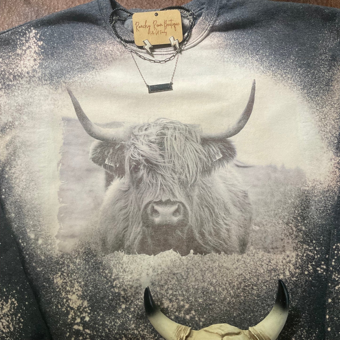 Highland Cow Western Distressed Sweatshirt