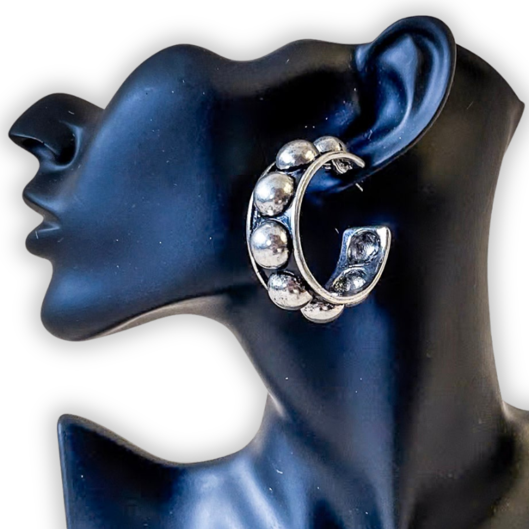 Austin Bubble Stud Hoop Fashion Earring - Silver