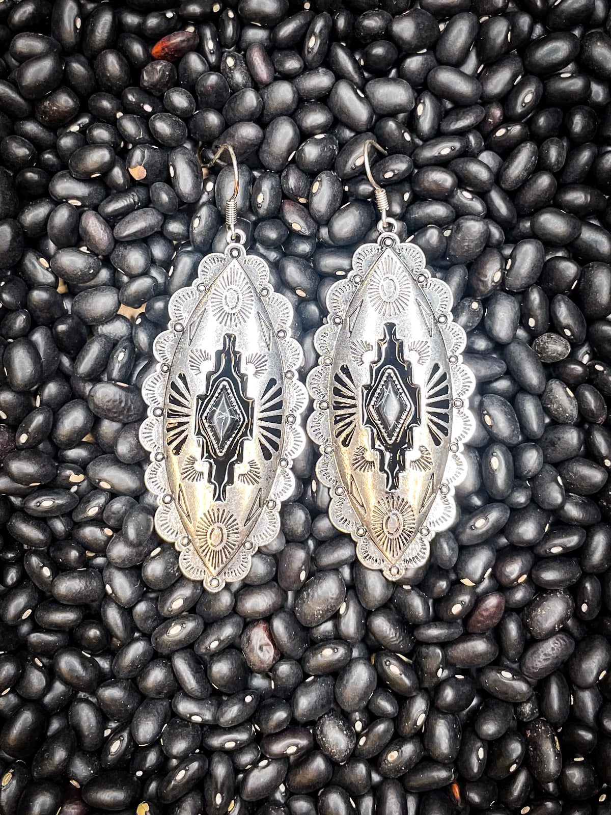 Largo Aztec Dangle Fashion Earrings - Black