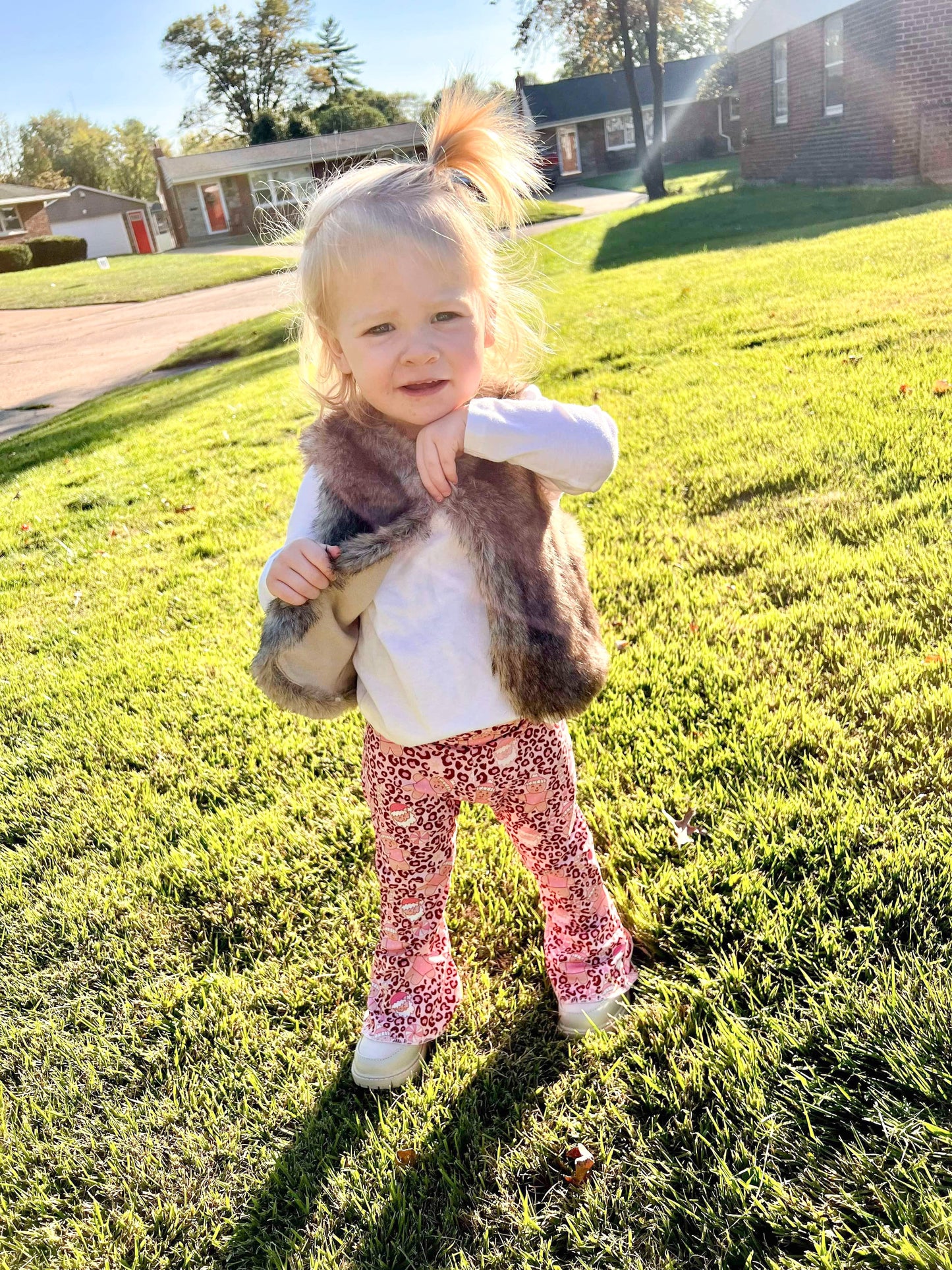 Holly & Jolly Pink Cheetah Gingerbread Bell Bottom Outfit