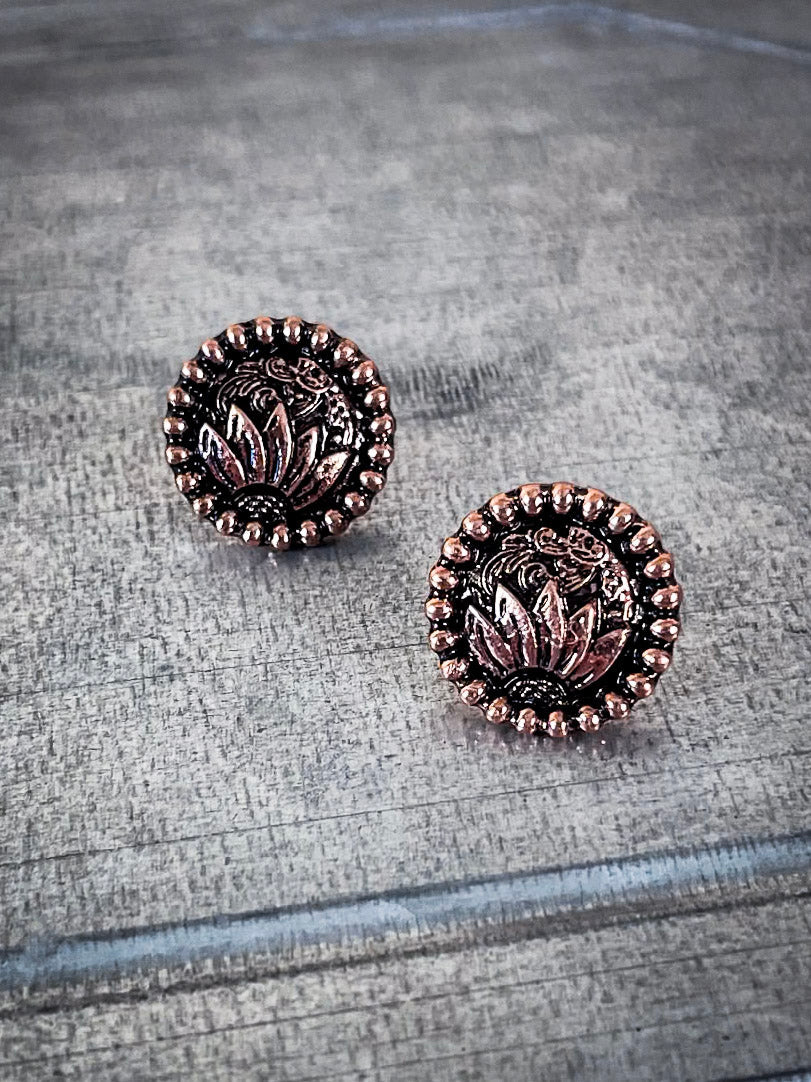 Eliza Flower Stud Fashion Earrings - Copper